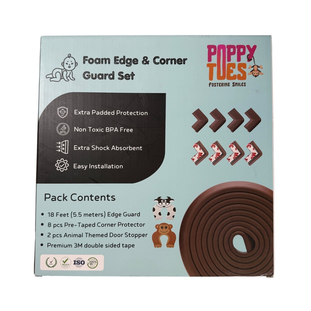 Poppy Tues Foam Edge‎ and Corner Guard Set Brown 18ft Baby Proofing Kit 11pc New
